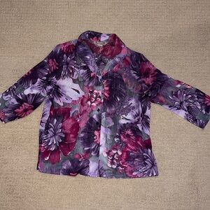 Purple print 3/4 loose blouse